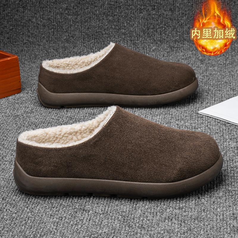 Winter Warm Men Home Slippers Cotton Casual Shoes Comfortable Mens Half Loafers Snow Shoes with Fur Slip-on Light Flat Shoes