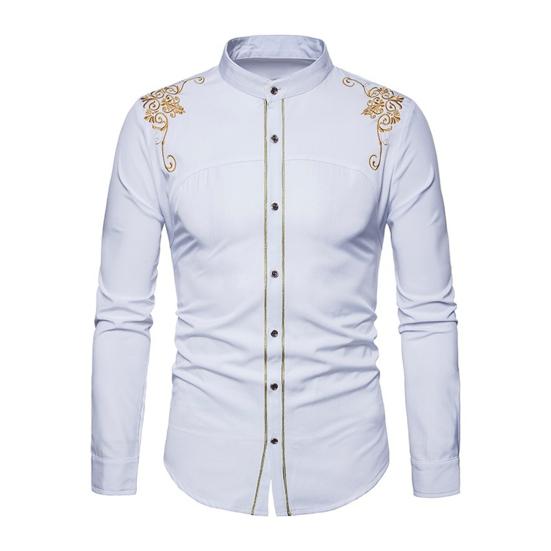 Cămașă/Bluză Top de Damă la Modă cu Broderie Floare, Buton, Guler Înalt, Mânecă Lungă