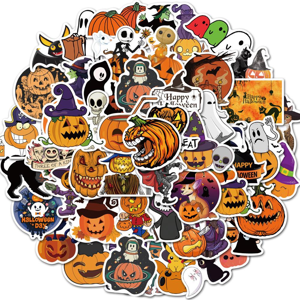 50pcs Neon Halloween Cartoon Graffiti Stickers - Spooky Horror Decals for Water Bottles, Party Supplies, Reusable Self-Adhesive