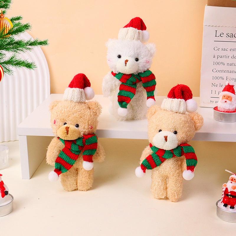 Cute Christmas Blush Scarf Teddy Bear Plush Doll Keychain Pendant Toy 20cm Height
