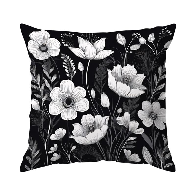 Black And White Sketch Flowers Cushion Cover Decorative Throw Pillowcase Plant Abstract Home Decor Sofa Bed Pillow Covers