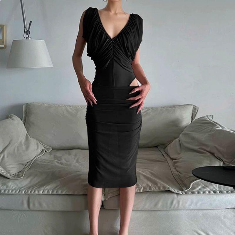 

Kkx Чистое Желание Сексуальный Шифоновый Плиссированный Комбинезон с V-образным вырезом Стиль Гяру Высококачественный Стройнящий Прозрачный Комплект Юбки Black L