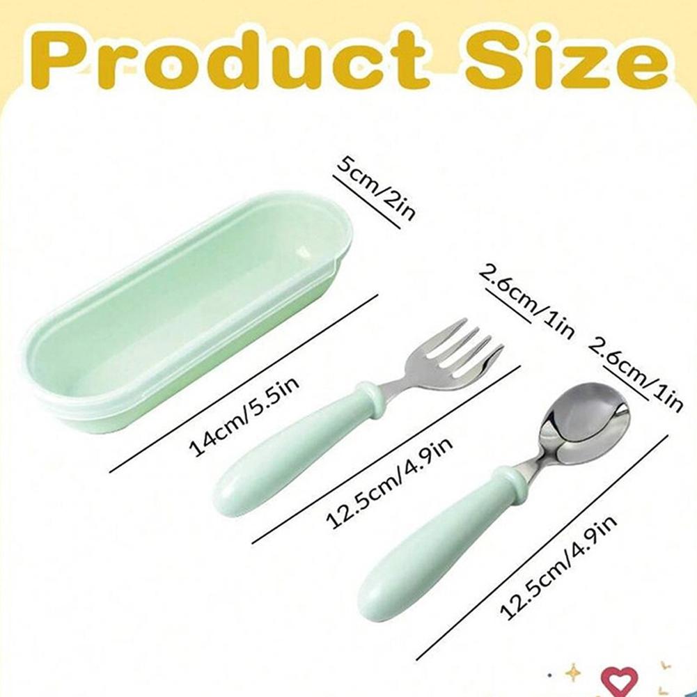 3-Piece Children's Dining Set Spoon Fork Storage Box Portable Kids Tableware Kit