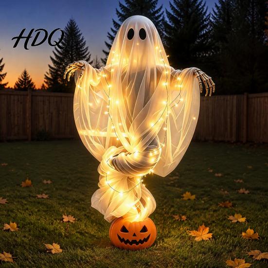 Outdoor Holiday Lawn Accents Halloween Swirling Ghost Pumpkin Yard Lamp Lighted Spooky Front Porch