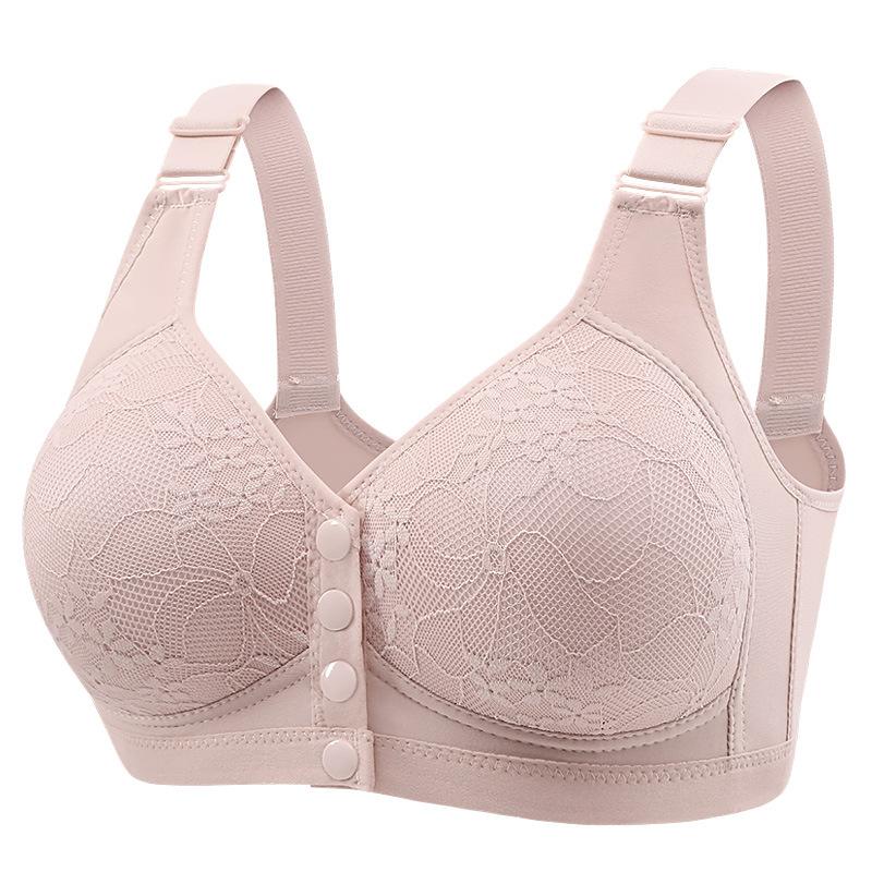 Mature Women Bra Front Closure Fixed Cup Wireless Push Up Beautiful Back Mom Bra Comfortable Supportive Full Coverage Anti Sagging Underwear