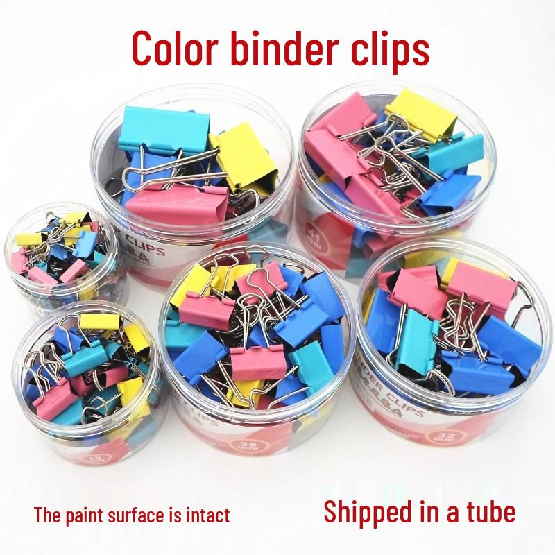 Multisize Bulldog Clips: Colored Metal Clips in Spiral Tube. 40 Clips - 19mm per Tube