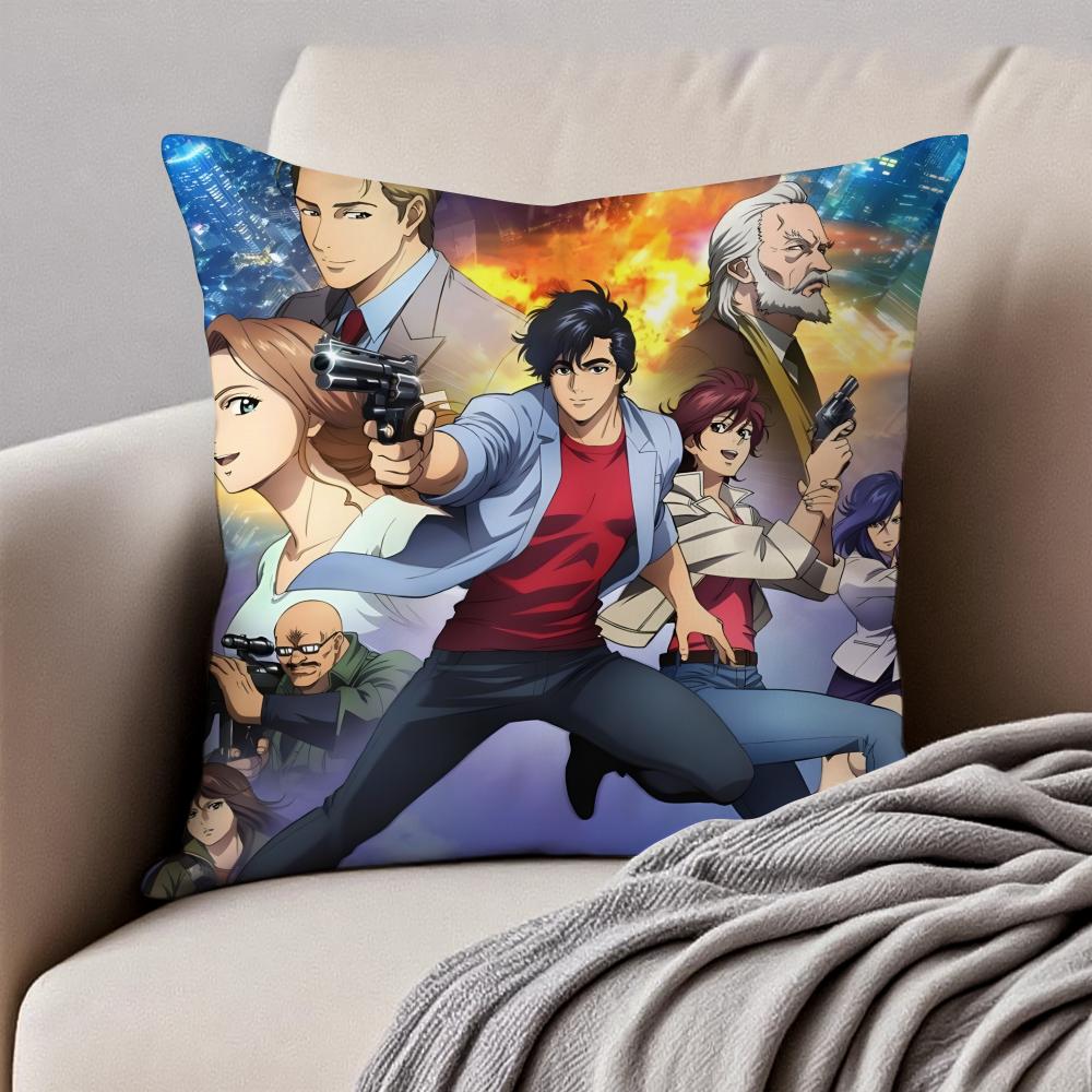 Fashion CCity Hunter SShinjuku Private Eyes Cushion Cover Pillowcase Antidustmite Invisible Zipper Short Plush Sofa Cushion