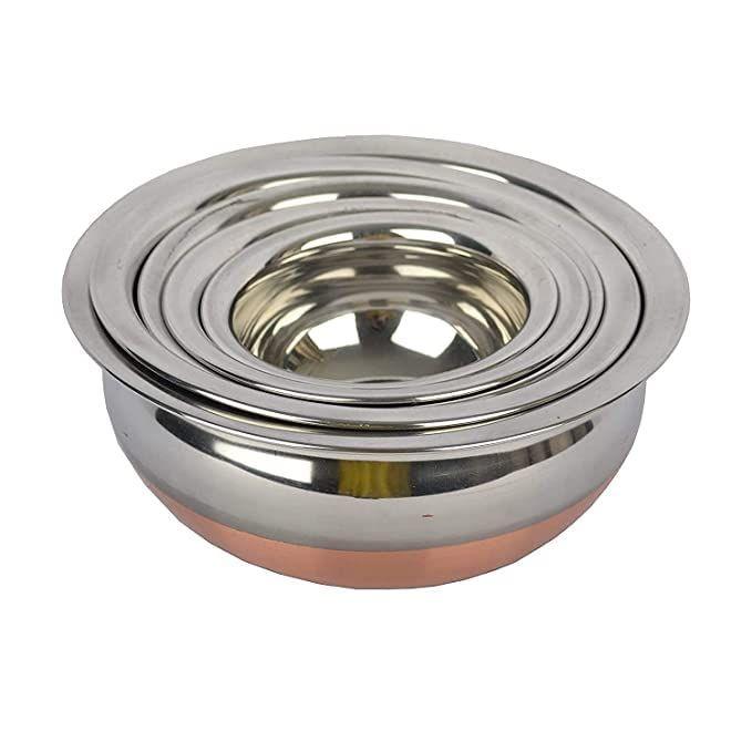 Set Of 5 Copper Bottom Stainless Steel Handi Set (Capacity : 0.5 Ltr, 0.75 Ltr, 1 Ltr, 1.5 Ltr, 2 Ltr) Cookware Set (5 Pieces) (Steel), 1500 ML