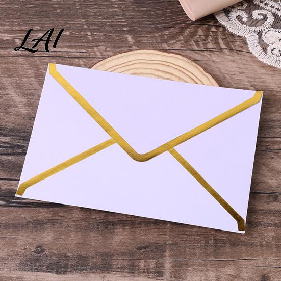 Stiff Double Offset Paper 5Pcs Western Style Envelopes with Gold Foil Trim Invitation Elegant Handwritten Letter Holders for Wedding Greeting Cards,