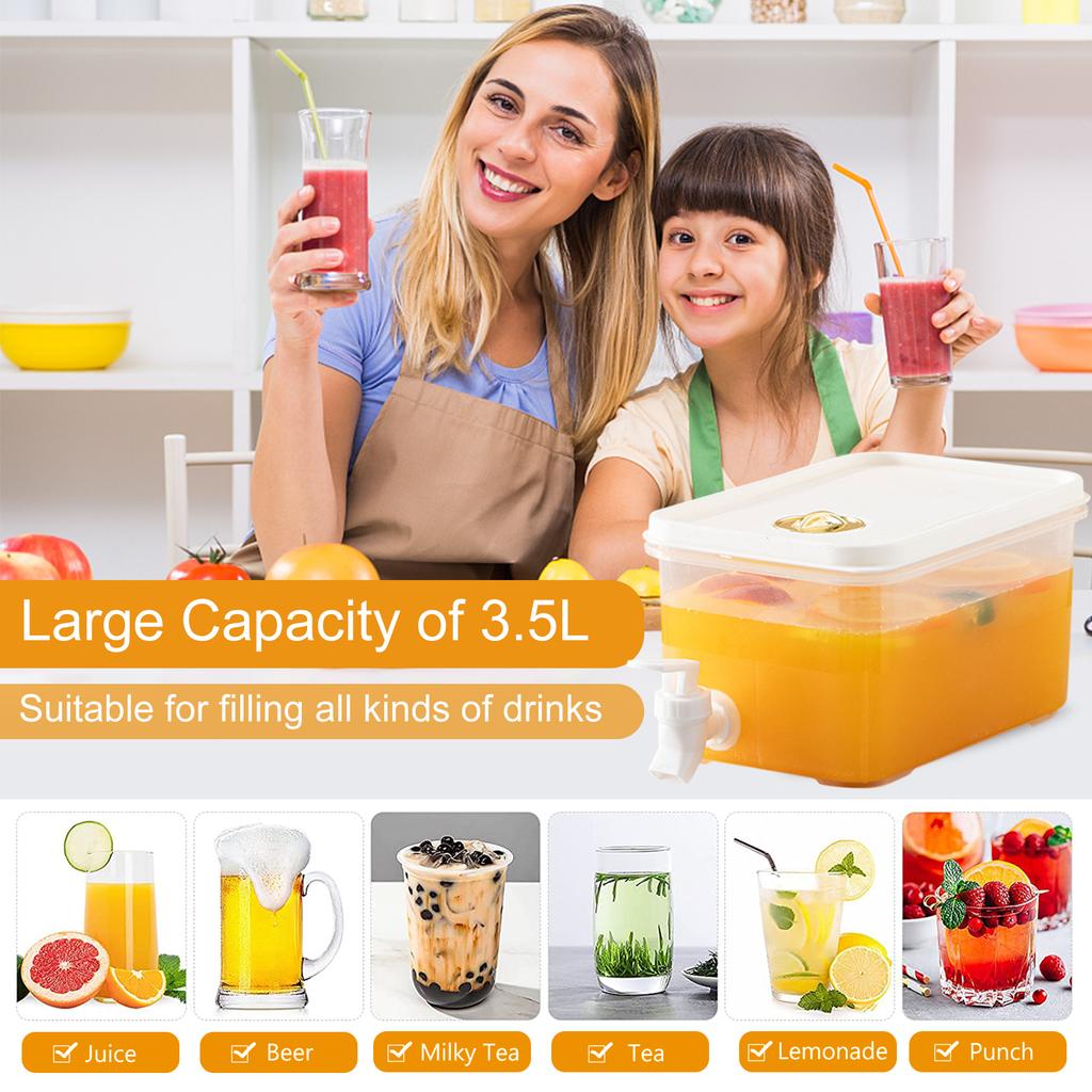 3.5/5L Lemon Fruit Tea Jug with Faucet Iced Beverage Bucket Date Indicating Adjuster Large Capacity Leakproof Kitchen Supplies