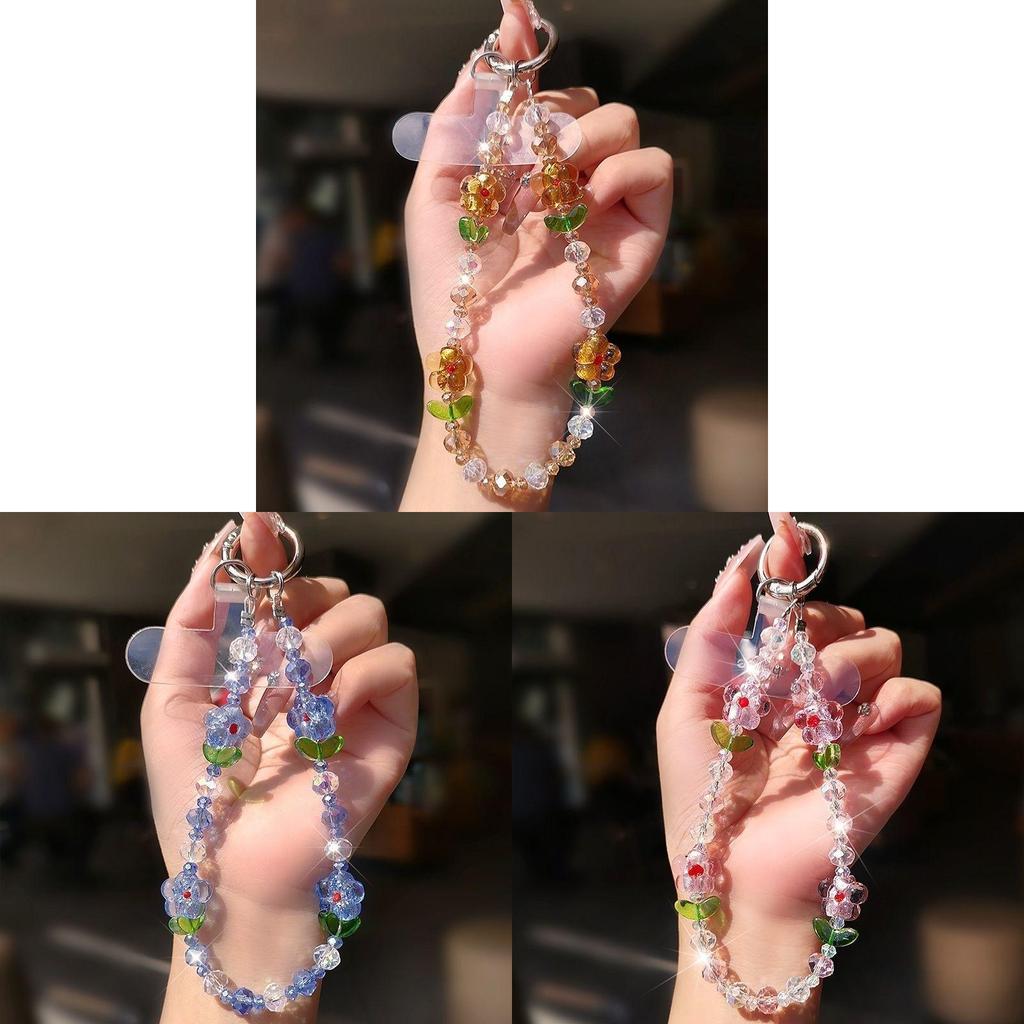 Fashion Flower Crystal Phone Chain With Pvc Cord For Both Genders