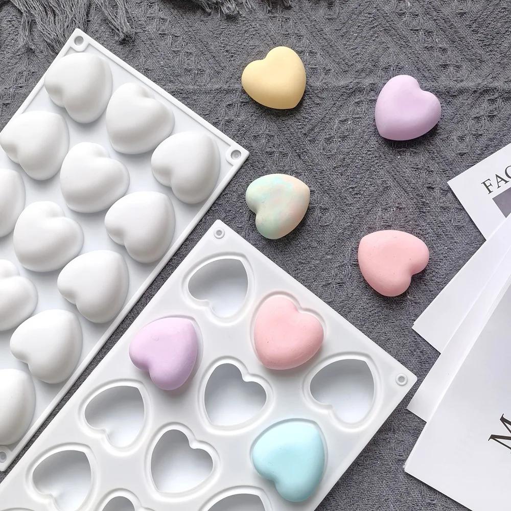 15 Holes Heart Chocolate Silicone Moulds Love Shape Jelly Fondant Making Tool Valentine’s Day Gifts Wedding Scented Candle Decor