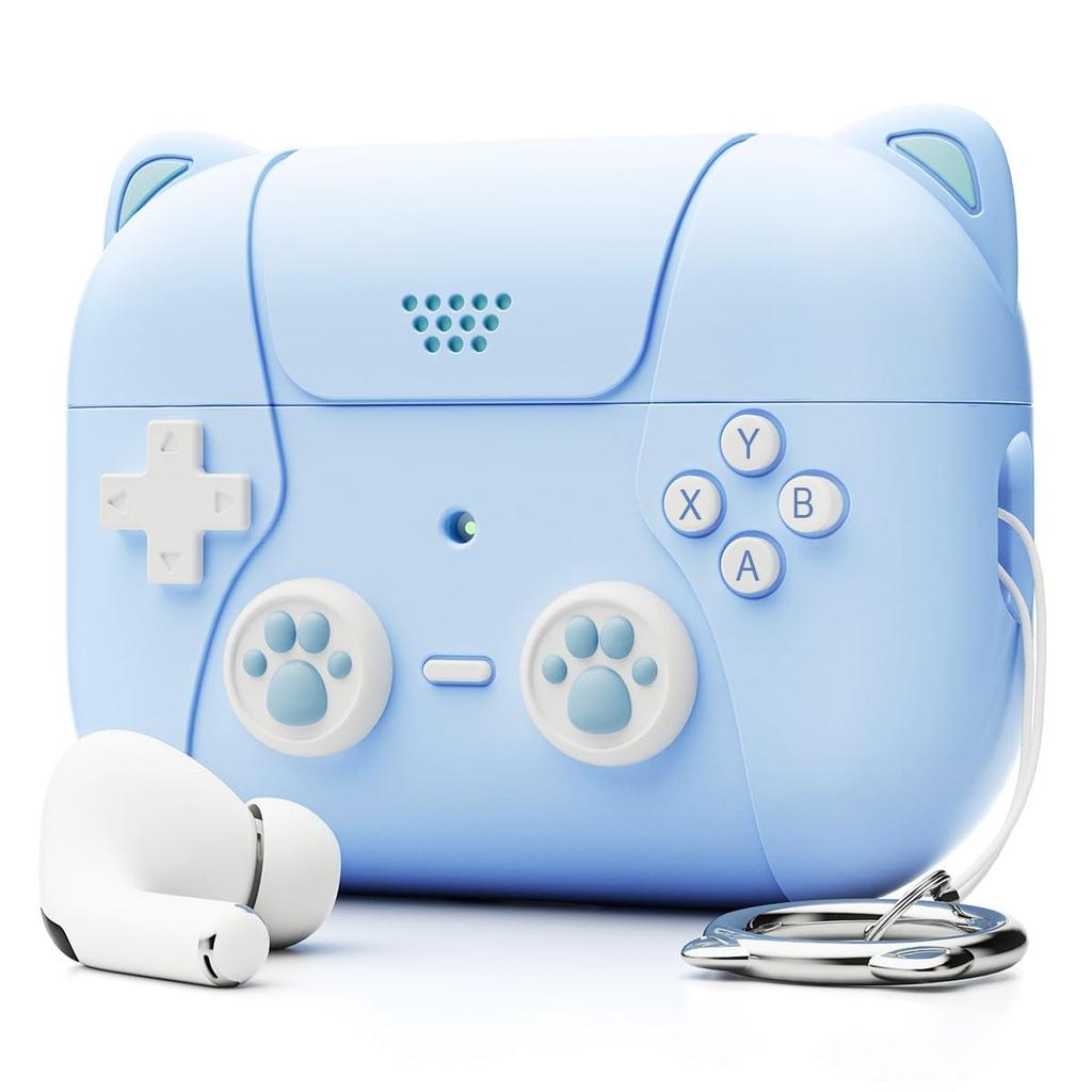 for AirPods 4 Generation Case Cover with Keychain Game Player Design Soft Silicone Case for AirPods Pro2 Charging-Cat Ear Purple