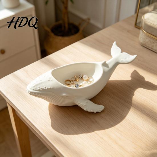 Whale Figurine for Storage Humpback Bowl with Hollow Groove 3D Printed Texture Relief Ocean Style Desktop Decoration Jewelry And Small Items