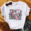Summer 2025 Fashion Leopard Flower Sweet Love You Lady Ladies Womens Tee T-Shirt Graphic Female Valentine's Day Top T Shirt Gift