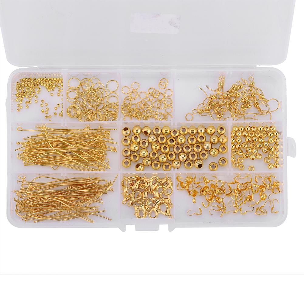 490Pcs/Box Alloy Jewelry Findings Making Earring Necklace Bracelet Kit (Gold)