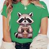 Summer Round Neck 3D Raccoon Pattern Print Top Fashionable Casual Short Sleeved Women's T-shirts