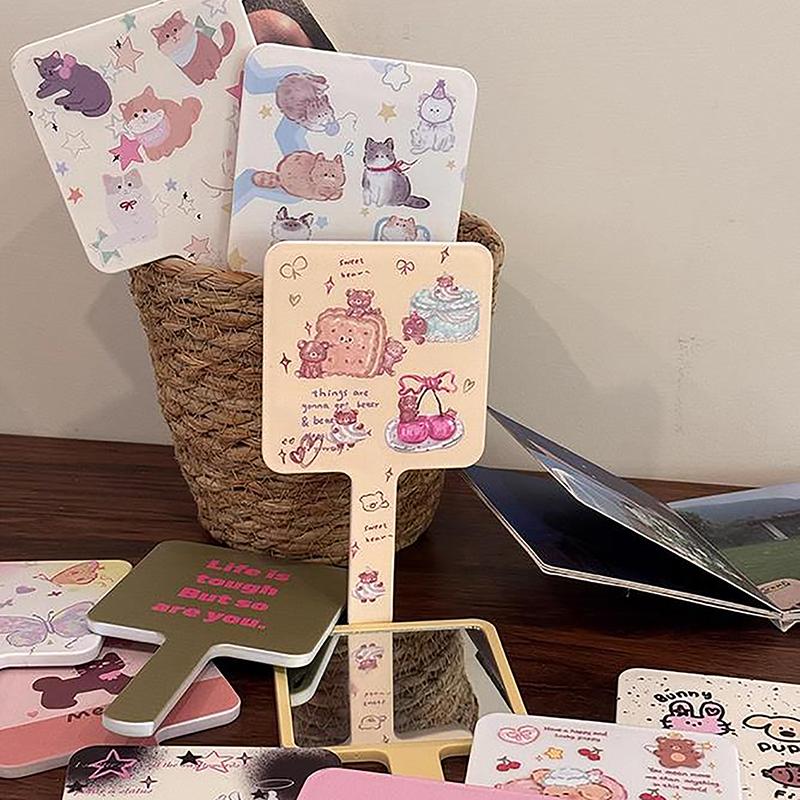 1 Stück Handspiegel Quadratischer Spiegel Weiblicher Griff Make-up Kosmetik Schönheitswerkzeuge Handspiegel Schminkwerkzeuge