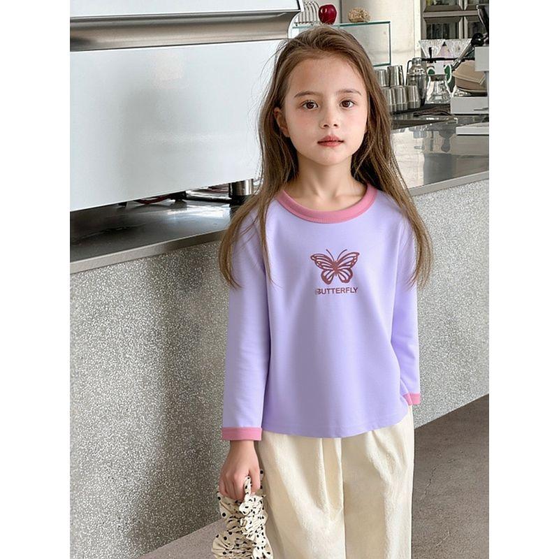 New Children's Clothing, Kidsren's Pure Cotton Long-Sleeved T-Shirt, Baby Bottoming Shirt, Spring Girls' Top, Cartoon Butterfly Print Ins