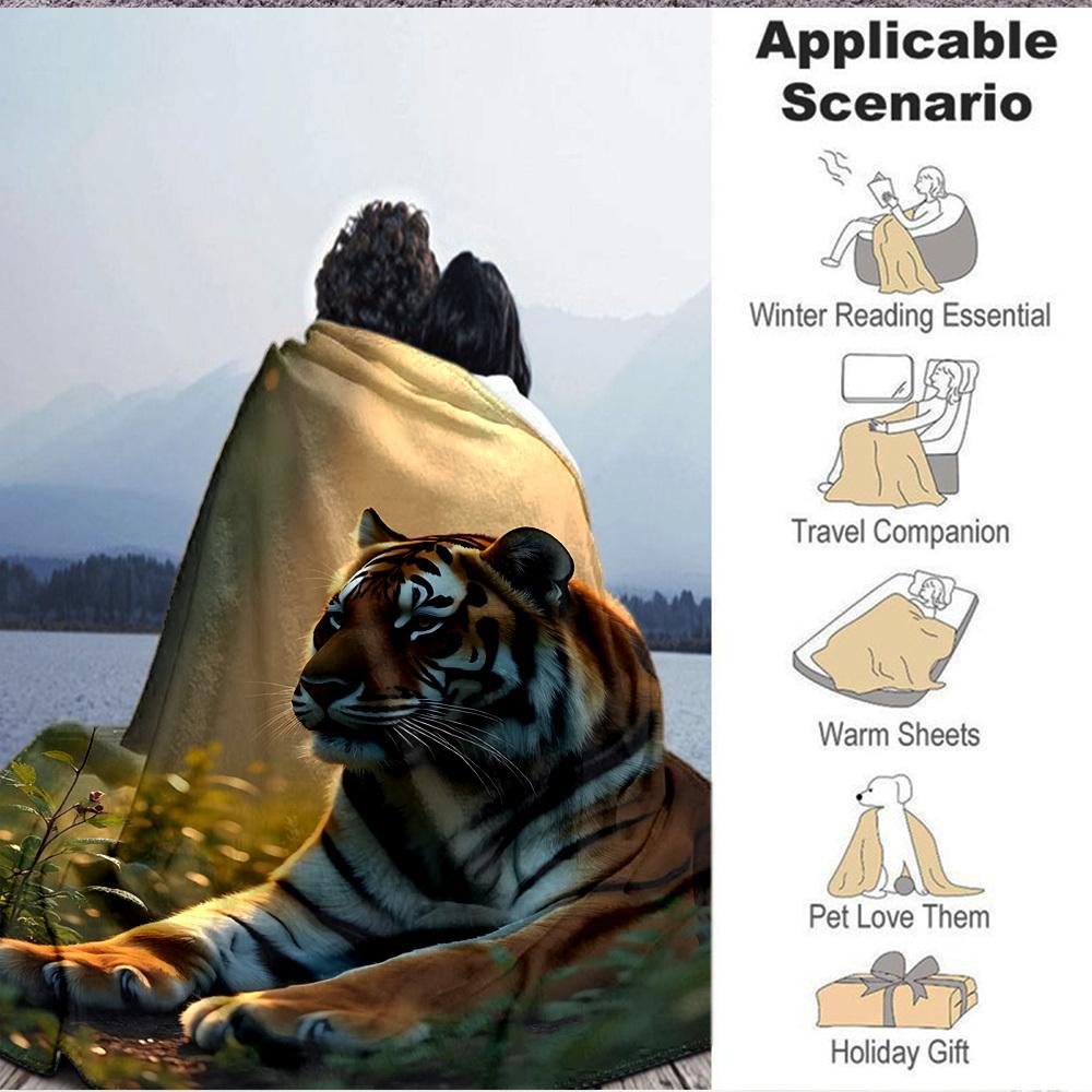 1 Stück Tiger-Print-Decke Warm, Gemütlich Und Weich, Geeignet für Sofas, Betten, Autos Und Bürogebrauch. Perfekt für Camping Und Reisen, Was Sie zu Einem Tollen Geschenk macht