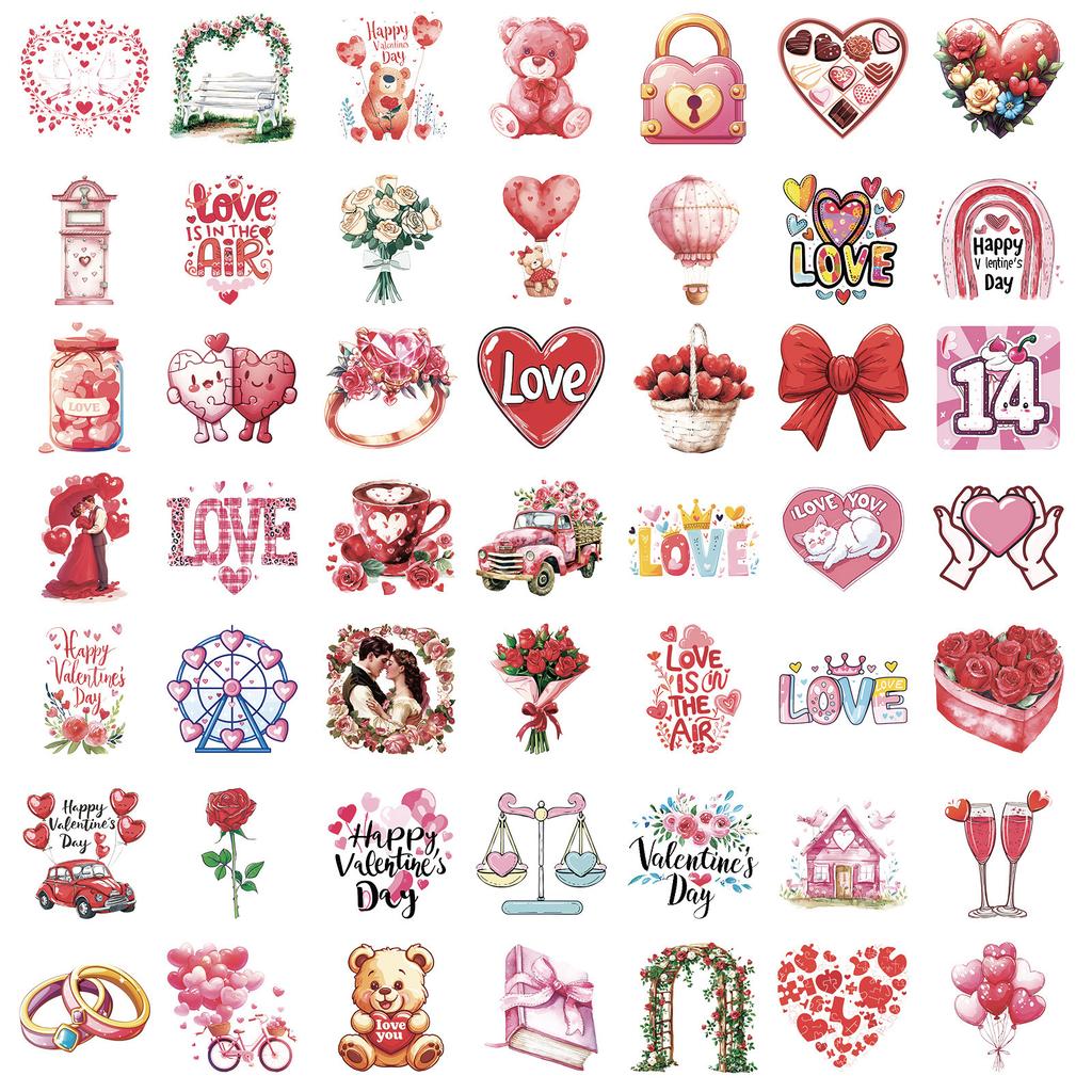 50 Valentine's Day PET Waterproof Transparent Stickers DIY Gift Card Decorative Stickers