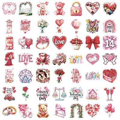 50 Autocollants PET Transparents Imperméables pour la Saint-Valentin Autocollants Décoratifs pour Cartes Cadeaux DIY