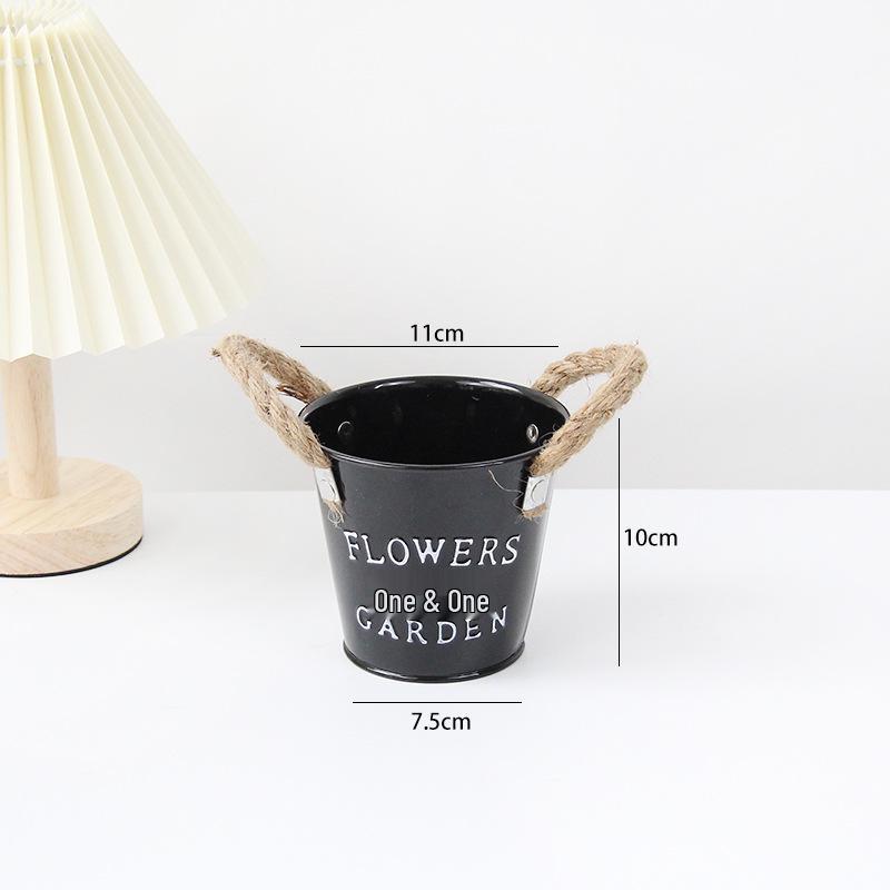 Colorful Tin Flower Pot with Hemp Rope - Iron Art Planter for Succulents - Decorative Desktop Storage Bucket