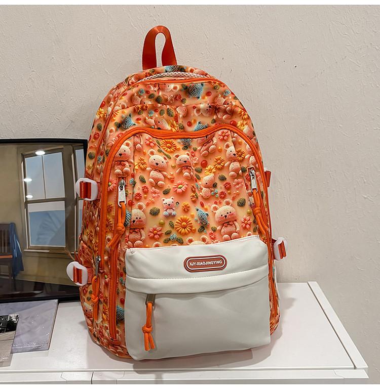 Large Student Capacity Backpack With Bear And Flower Print Design Daily For