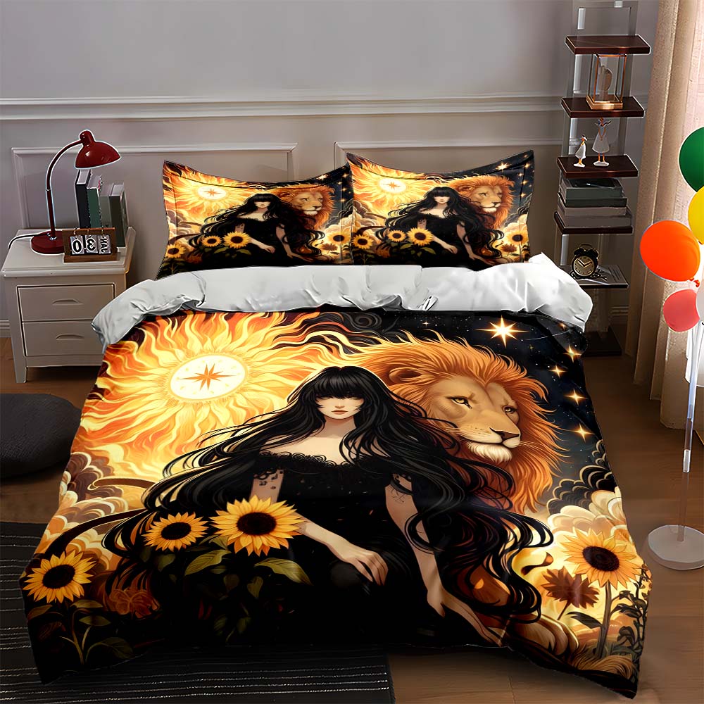 

Sunflowers lion woman Bedding Duvet cover sets Duvet covers Pillowcases gifts (1 * Duvet Cover 2 * Pillowcases, without duvet insert) 135x200cm