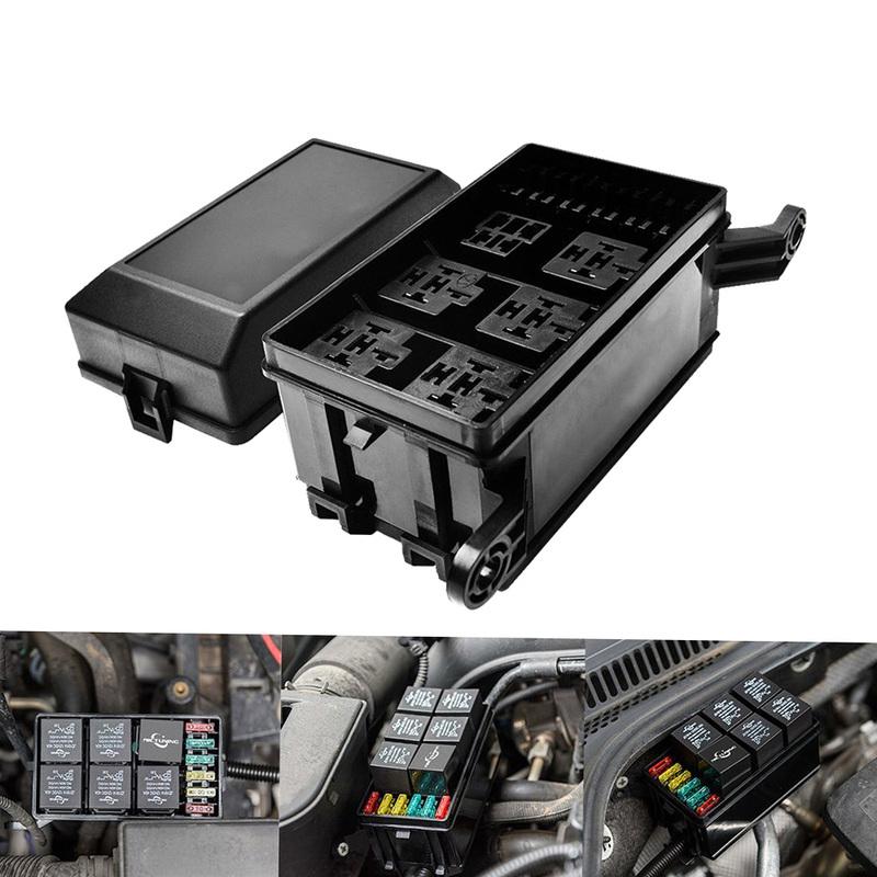 12-Slot Relay Box 6 Relays 6 ATC/ATO Standard Fuses Holder Block with 41pcs Metallic P Universal for Automotive Marine Use