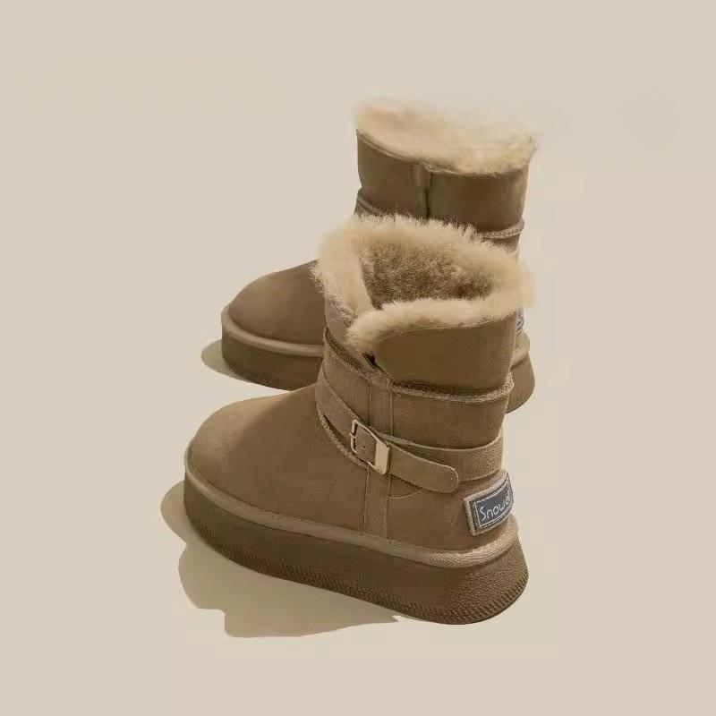 Fleece Thick-soled Mid-calf Snow Boots for Women, New Thickened Cotton Shoes