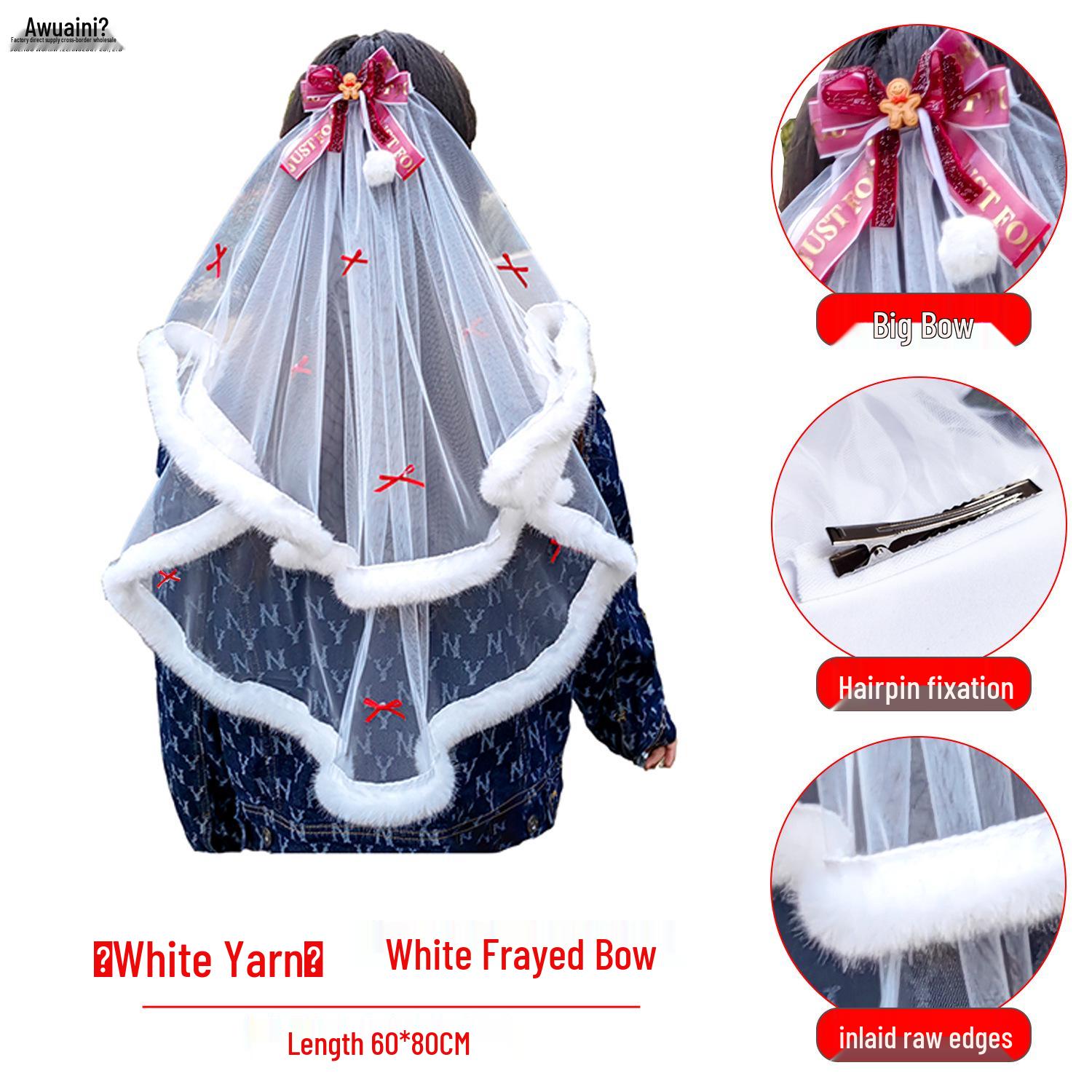 

Christmas Red Bow Velvet Fringed Hair Accessory for Kids Holiday Photos 80cm