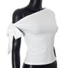 2025 Damen Sommer Ins Style Neu Raffiniert Plissiertes Ein-Schulter Crop Top Rückenfrei zum Binden Asymmetrisches T-Shirt Freizeit-Top