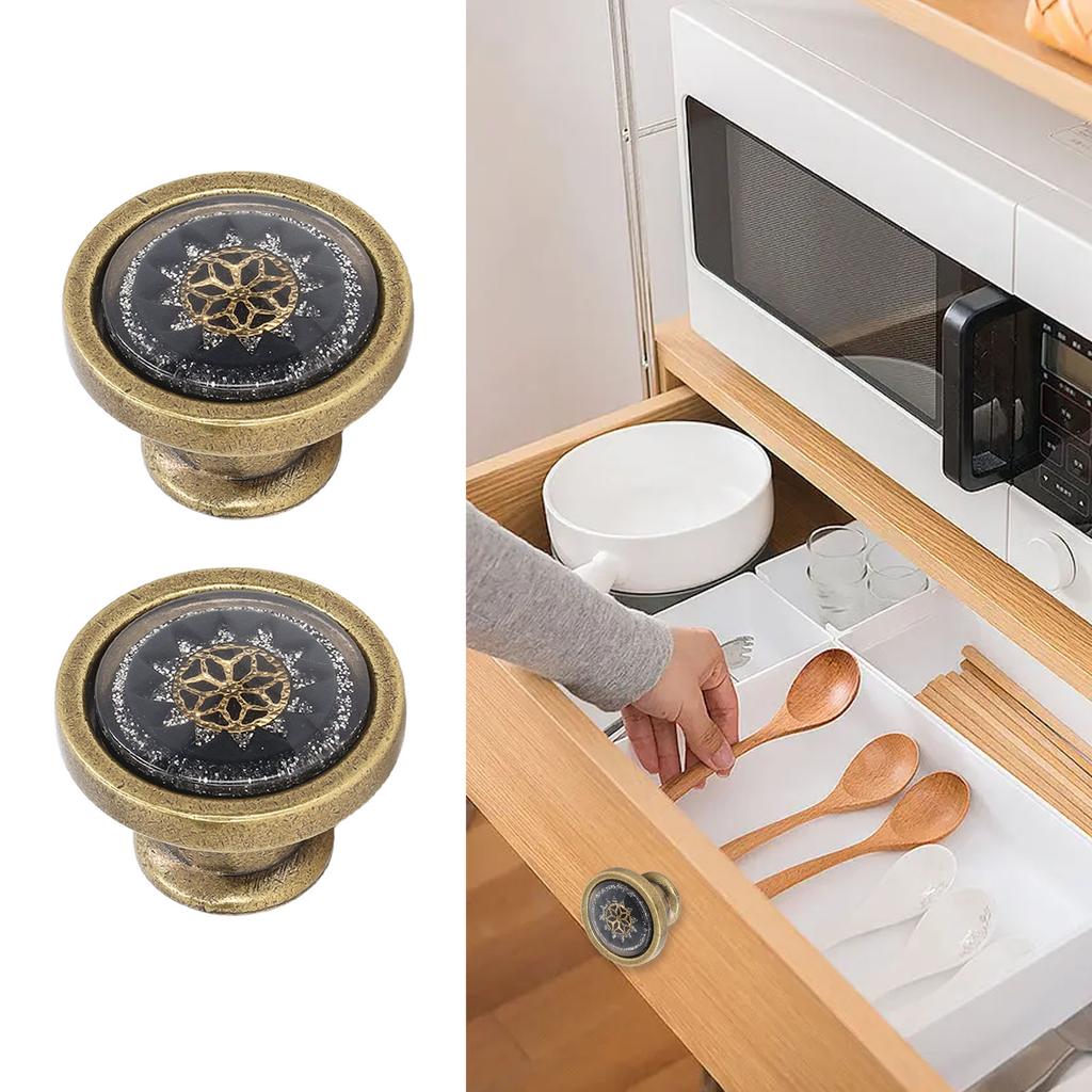 2 Sets Antique Furniture Hardware Handle Knob Zinc Alloy Round Single Hole Cabinet Door Handle