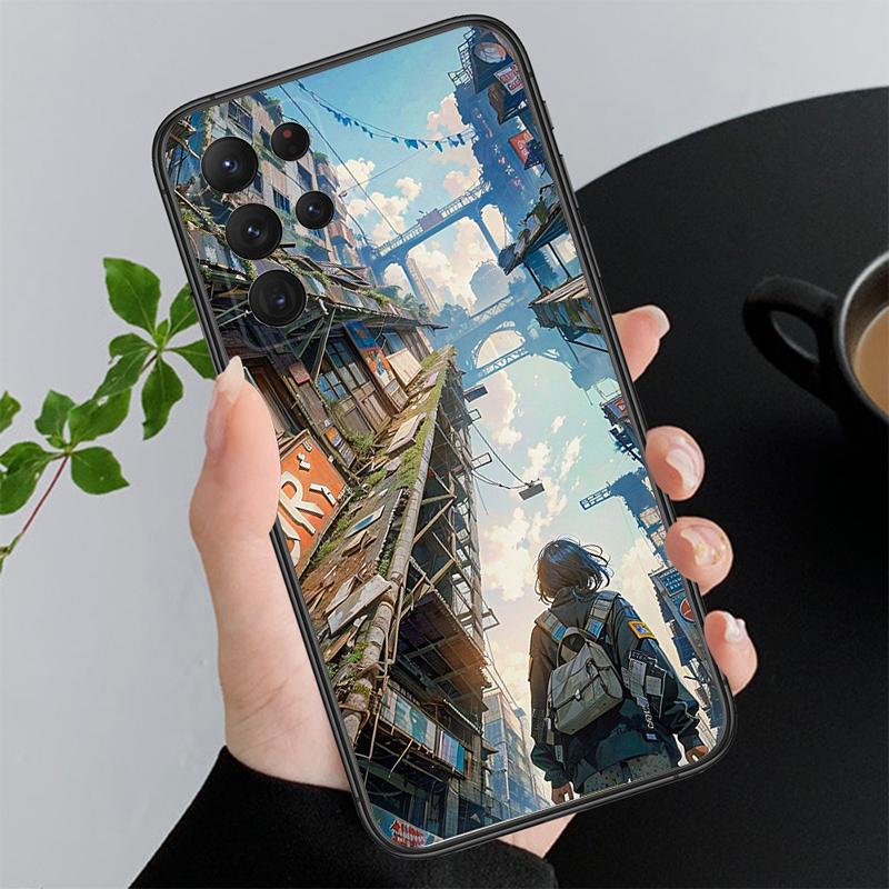 

Japan Anime Street View Landscape Cat Phone Case For Samsung Galaxy S25 S24 S23 S22 S21 Ultra S24 S23 S22 S21 S25 Plus S24 FE S25