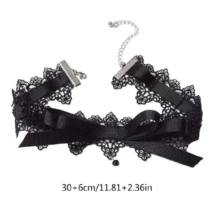 Sexy Schwarzer Spitzen-Schleifen-Knoten-Choker-Halskette Modisches Kragen-Halsketten-Schmuckstück