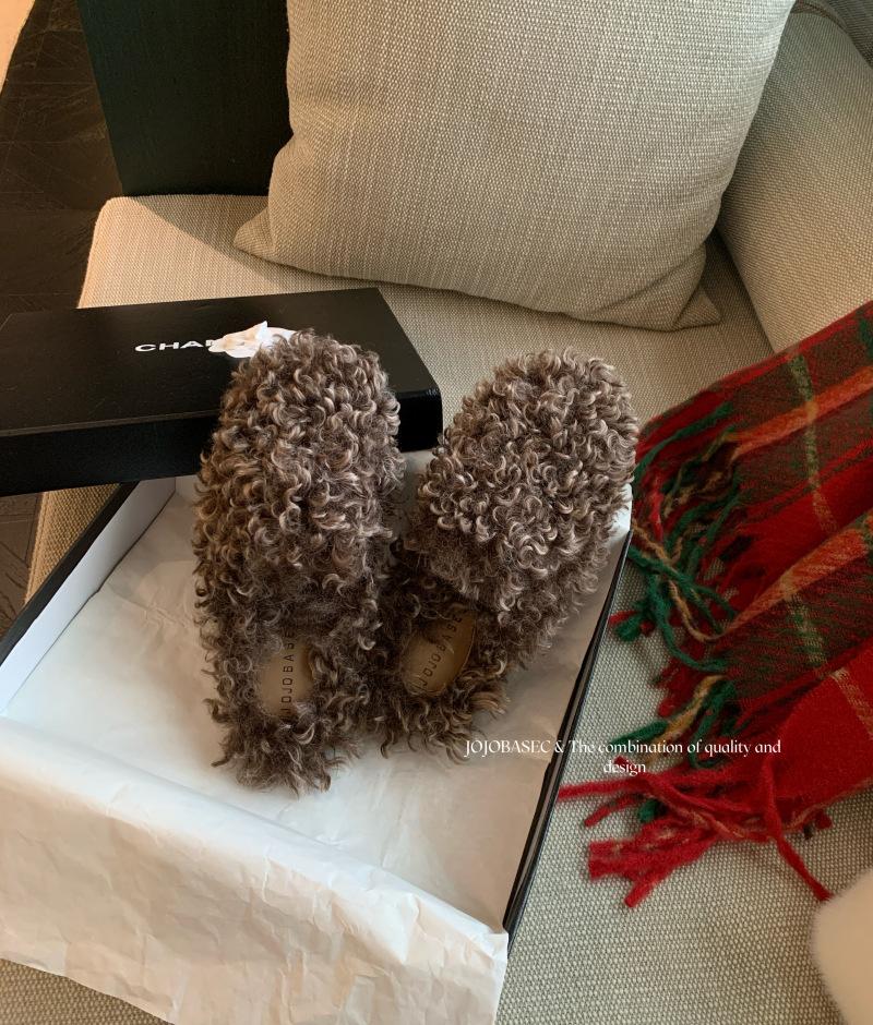 Princess style fashion home indoor fluffy slippers female autumn and winter girl one-word cotton slippers tide brocade