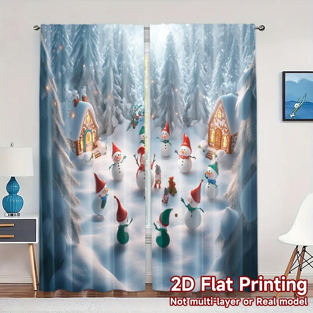 

2 шт., Шторы Милый Эльф Снеговик Зимний Лес (2) Минималистичные Популярные Шторы с Принтами Светофильтрующие Шторы Украшения для Интерьера 52.50×116.00 CM 2pcs