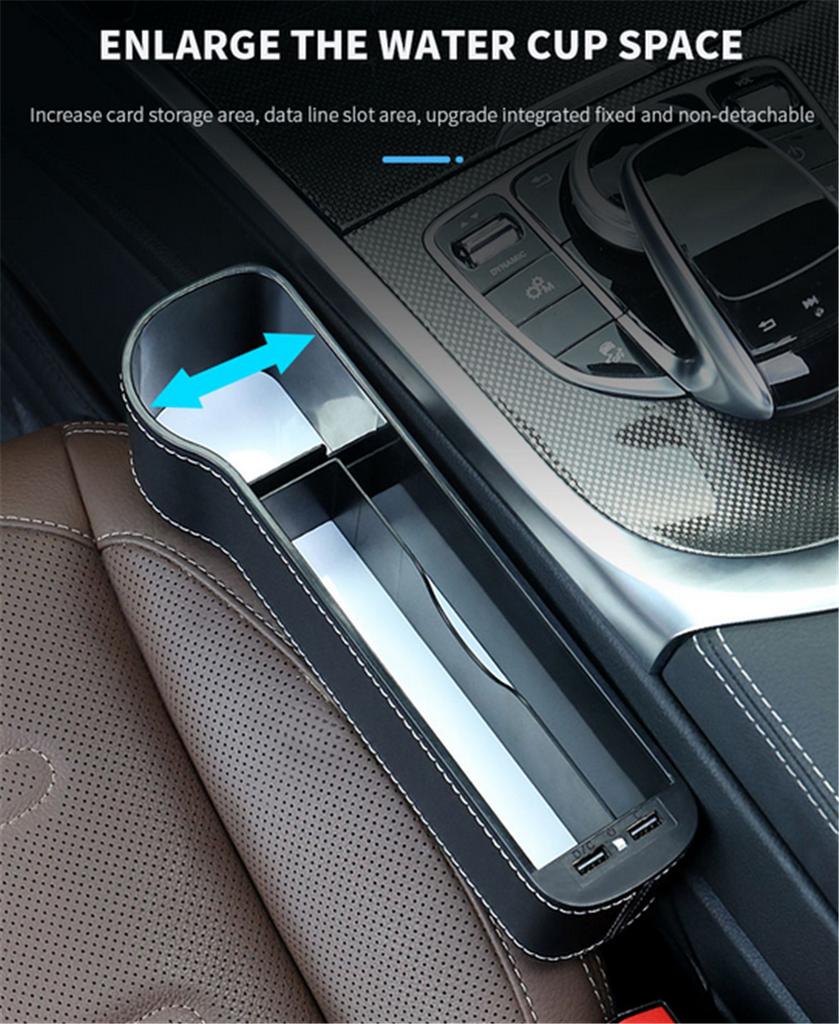 Left Side Seat Crevice Storage Box Dual USB Phone Holder 7 Color Atmosphere Lamp