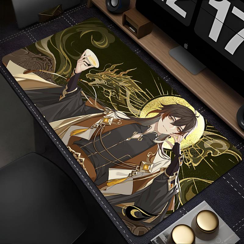 Anime Zhongli Mouse Pad Large Gaming Desk Mat NonSlip Laptop Keyboard Tray Office Pc Genshin Impact Gamer
