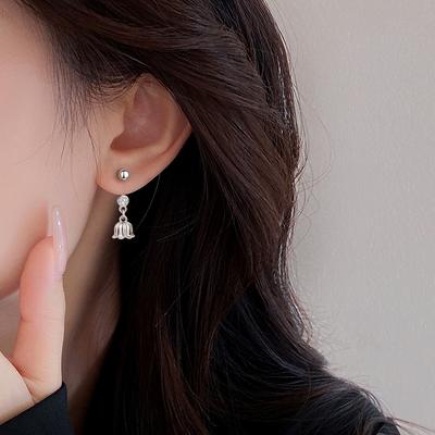Flash Diamond Lily Of The Valley Flower Ear Hook Sweet And Fresh Mori Flower Earrings Curved Hook Screw Buckle Design Small Flower Earrings