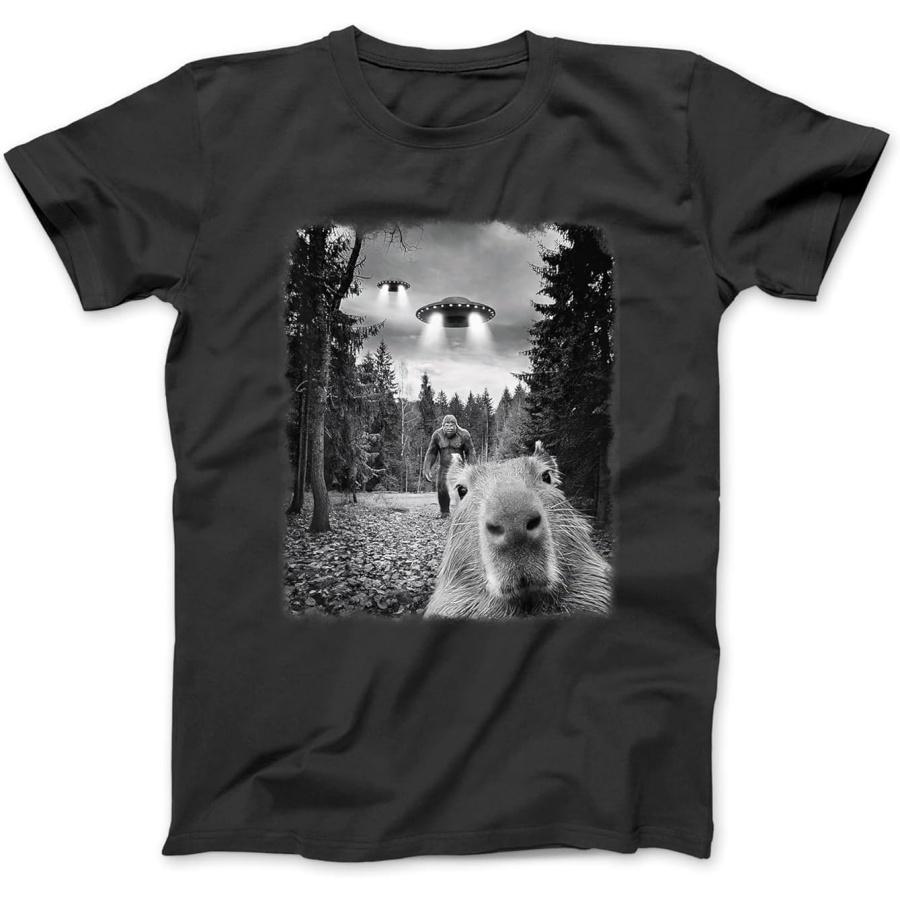 Capybara Taking Selfie with UFOs and Bigfoot Funny Capybara T-Shirt NVY Men Women Unisex Longsleeve, Tanktop Hoodie XXXXXL разноцветный