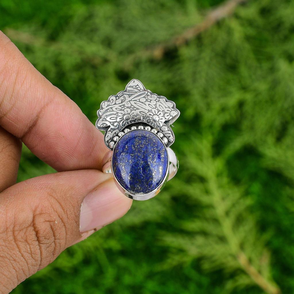 Sterling Silver Lapis Lazuli Gemstone Birthday Statement Promise Ring Jewelry