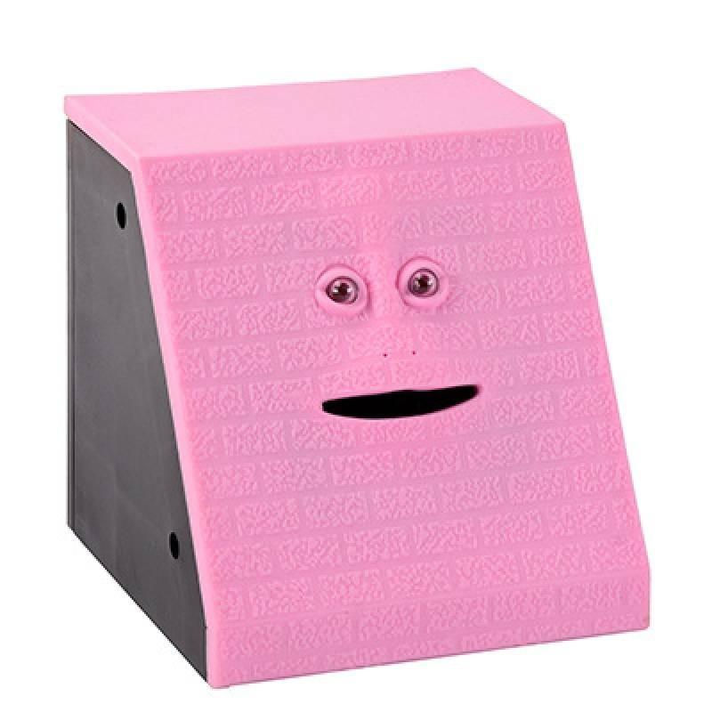 

Cute Animated Face Piggy Bank Durable Plastic Coin Bank For Modern Home Decor Brick Pink