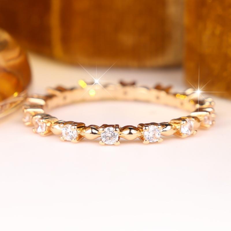 Delicate Gold Color Alternating Zircon Band Ring for Women Wedding Banquet Daily and Party