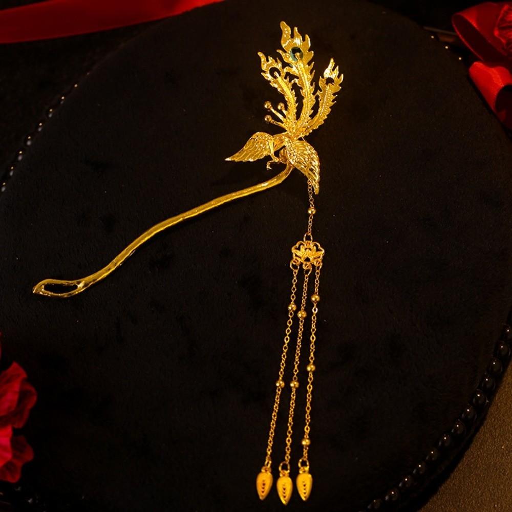 Zinc Zinc Alloy Tassel Hairpins Ancient Style Bridal Hair Ornament Phoenix Hairpin Set  Hanfu Accessories