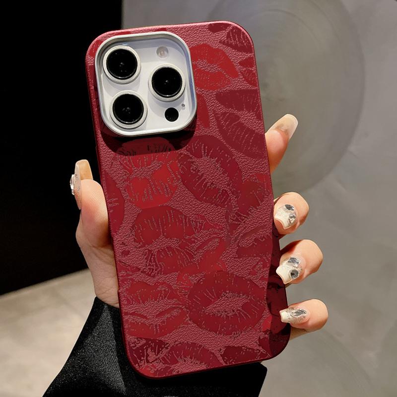 

Текстура кожи с принтом губ для чехла MagSafe для iPhone 16 Pro Max 15 14 Pro 13 12 11, роскошный матовый ударопрочный тонкий мягкий магнитный чехол из ТПУ iPhone 11 красный