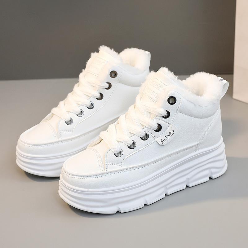 

Осенне-зимние женские плюшевые толстые туфли на платформе для отдыха на открытом воздухе с высоким верхом, теплые хлопковые ботинки для снега 35(Foot 22.5cm) белый