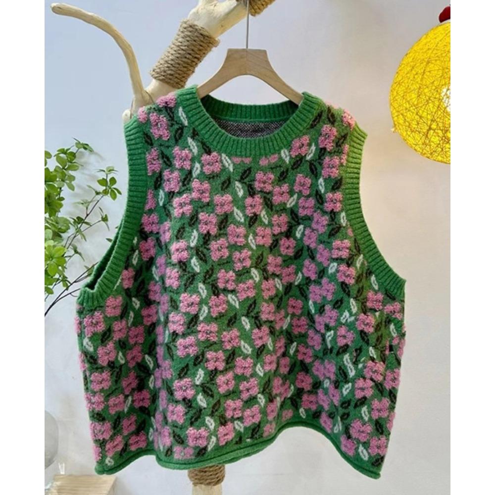 Dimanaf 2024 Autumn Plus Size Women Sleeveless Vest Sweaters Knitting Fashion Casual Style Loose Green Sweater