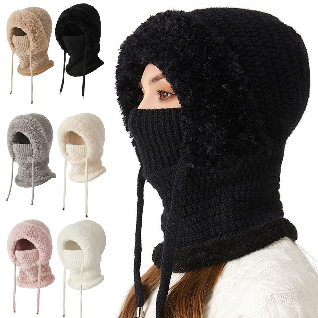 3 in 1 Beanie Hat with Scarf and Mask Winter Warm Women Knitted Beanie Hat Fleece Lined Winter Scarf Mask Set Snow Caps Hats
